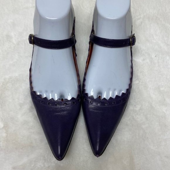 L'Autre Chose Made In Italy Leather Triangle Scalloped Single Strap Heels, sz‎ 7 - Picture 1 of 10